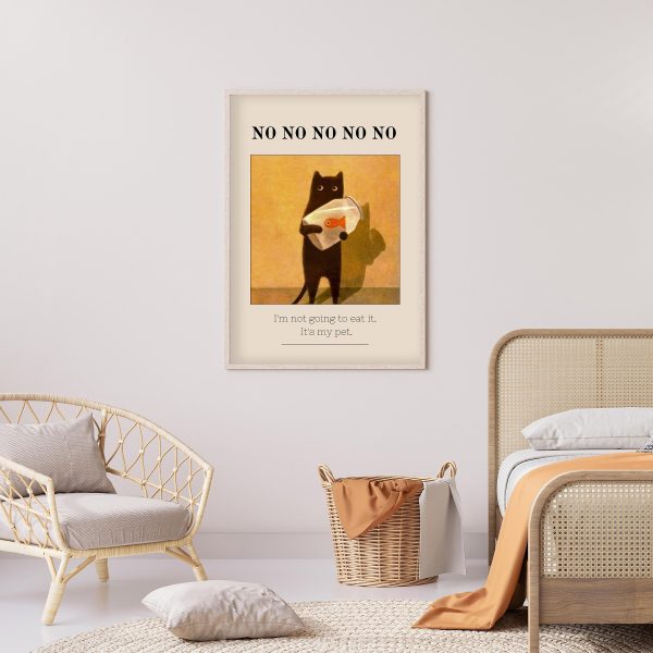 Fun Black Cat Poster, Cute Cat Poster, No No Printable Wall Art