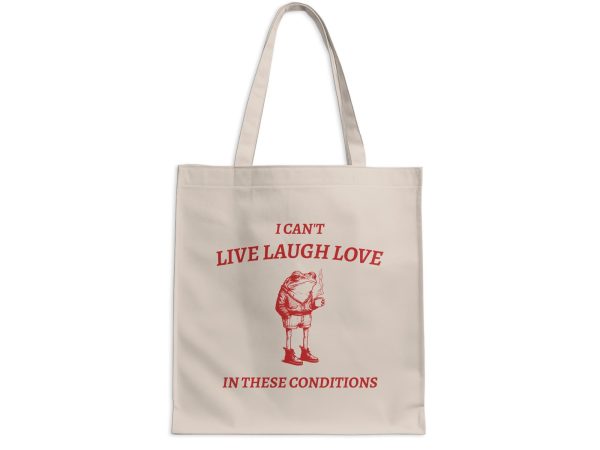 Funny Retro Frog Tote Bag, 'I Can'T Live Laugh Love In These Conditions' Canvas Tote, Vintage Frog Design, Perfect Gift For Sarcasm Lovers