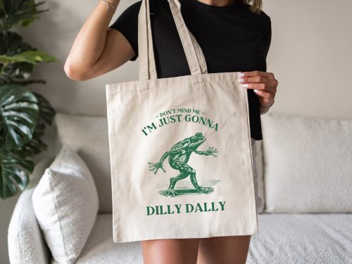 Dilly Dally, Frog Tote Bag, Weirdcore, Retro Vintage Frog, Graphic Tote Bag, Funny Meme, Weird, Oddly Specific, Frog Aesthetic, Frog Gift