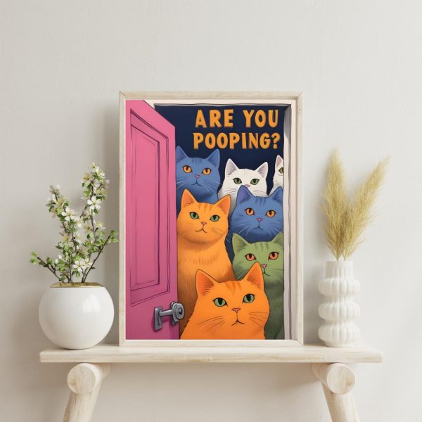 Printable Wall Art,Are You Pooping, Funny Cat Poster, Bathroom Canvas Art