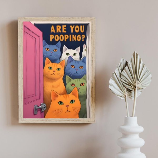 Printable Wall Art,Are You Pooping, Funny Cat Poster, Bathroom Canvas Art