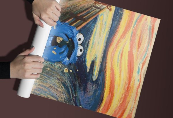 The Scream Parody Canvas, Cookie Monster Art, Funny Canvas