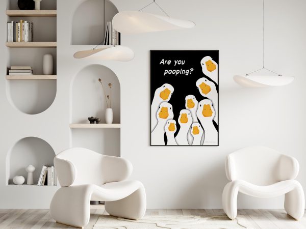 Funny Ducks Illustration Are You Pooping - Humorous Wall Art