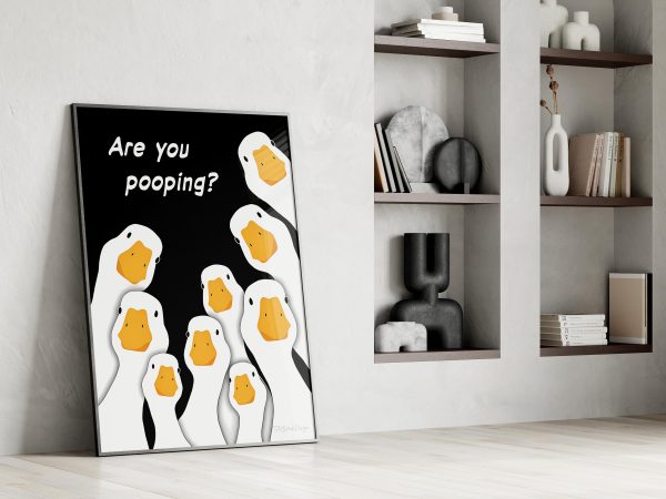 Funny Ducks Illustration Are You Pooping - Humorous Wall Art