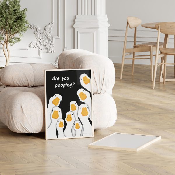 Funny Ducks Illustration Are You Pooping - Humorous Wall Art