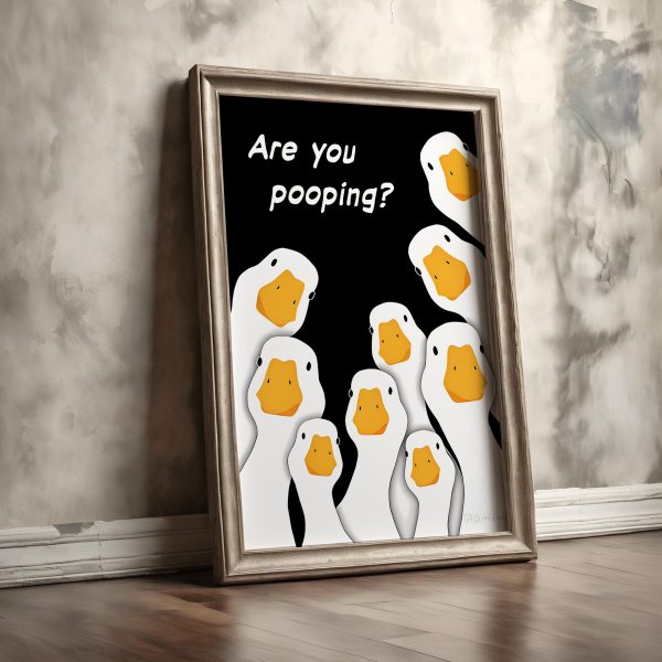 Funny Ducks Illustration Are You Pooping - Humorous Wall Art