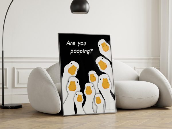 Funny Ducks Illustration Are You Pooping - Humorous Wall Art