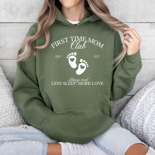 New Mom Hoodie, First Time Mom Club Hooded Sweatshirt, Gift For New Mom, Postpartum Gift, Funny Gift For First Time Mom. Plus Size Hoodie