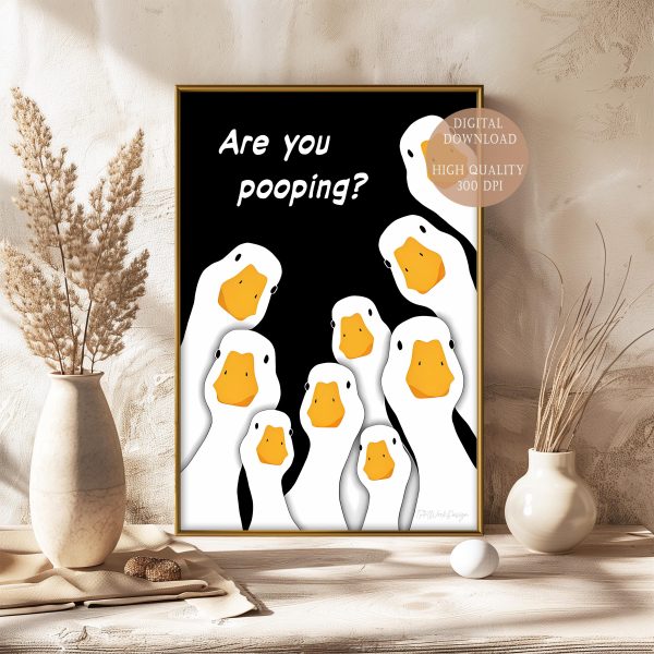 Funny Ducks Illustration Are You Pooping - Humorous Wall Art