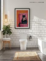 Wash Your Paws Funny Cat Art Black Cat Bathroom Decor