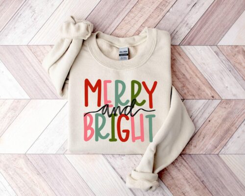 Merry And Bright Sweatshirt, Christmas Sweatshirt, Family Christmas Sweatshirt, Christmas Sweatshirts For Women, Merry Christmas Sweatshirt