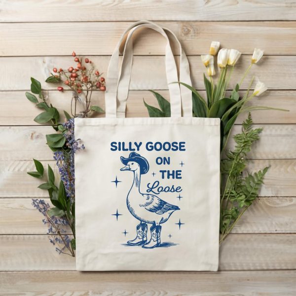 Silly Goose On The Loose Tote Bag, Cowboy Goose Tote Bag, Funny Western Tote Bag, Vintage Tote Bag, Duck Tote Bag, Animal Meme Tote Bag