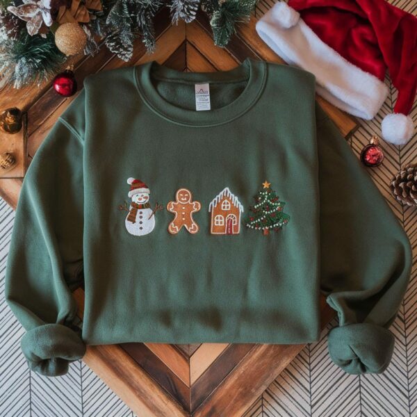 Cute Gingerbread Cookies Embroidered Sweatshirt, Womens Christmas Sweatshirt, Merry Christmas, Gift For Christmas