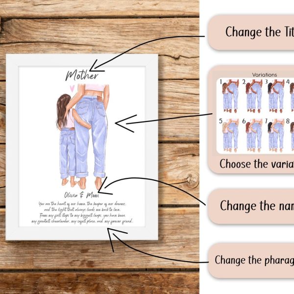 Mom and Daughter Print, Mothers Day gift, Personalized Gift for Mom, Best gift for Mother from Daughter, Mothers day clipart, Framed Poster