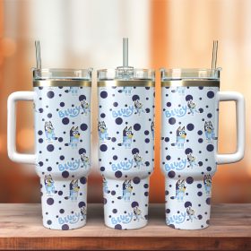 Bluey Cartoon Custom Stanley Quencher 40Oz Stainless Steel Tumbler With Handle