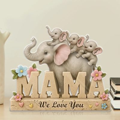 Love You A Ton, Mama - Custom Elephant Family Acrylic Plaque for Mom - Mother's Day, Gift For Mom