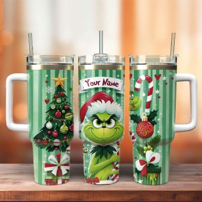 The Grinch Movies Christmas Custom Stanley Quencher 40Oz Stainless Steel Tumbler With Handle