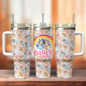 Bluey Cartoon Custom Stanley Quencher 40Oz Stainless Steel Tumbler With Handle