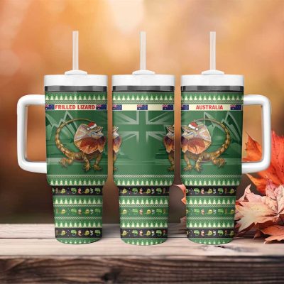 Aussie Frilled Lizard Merry Christmas Custom Stanley Quencher 40Oz Stainless Steel Tumbler With Handle