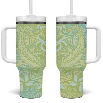 Baby Green Gradient Polynesia Hawaiian Tribal Hammerhead Shark Tattoo Custom Stanley Quencher 40Oz Stainless Steel Tumbler With Handle