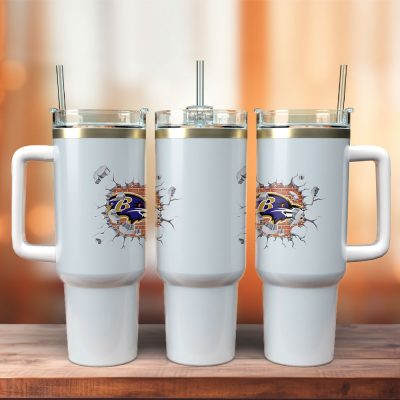 Baltimore Ravens Nfl Custom Stanley Quencher 40Oz Stainless Steel Tumbler With Handle
