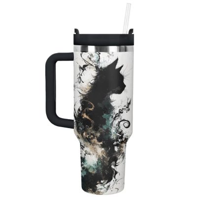 Black Cat Custom Stanley Quencher 40Oz Stainless Steel Tumbler With Handle