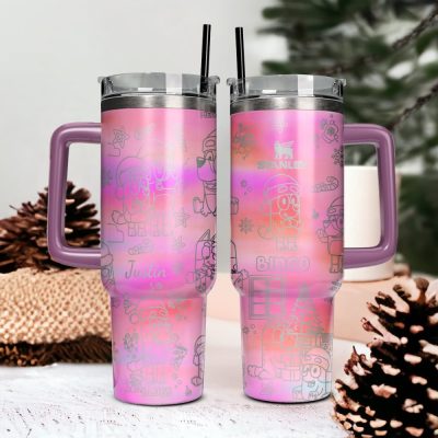 Bluey And Bingo Cartoon Custom Stanley Quencher 40Oz Stainless Steel Tumbler With Handle