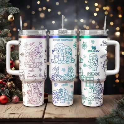 Bluey And Bingo Cartoon Custom Stanley Quencher 40Oz Stainless Steel Tumbler With Handle
