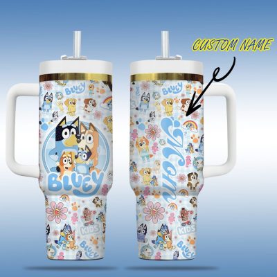 Bluey Cartoon Custom Stanley Quencher 40Oz Stainless Steel Tumbler