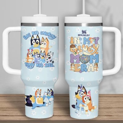 Bluey Cartoon Custom Stanley Quencher 40Oz Stainless Steel Tumbler With Handle