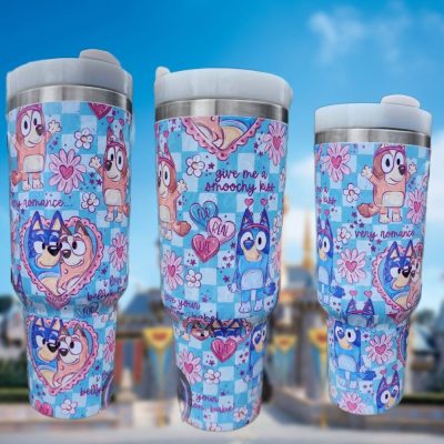 Bluey Cartoon Custom Stanley Quencher 40Oz Stainless Steel Tumbler With Handle