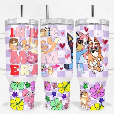 Bluey Cartoon Custom Stanley Quencher 40Oz Stainless Steel Tumbler With Handle