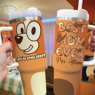 Bluey Cartoon Custom Stanley Quencher 40Oz Stainless Steel Tumbler With Handle