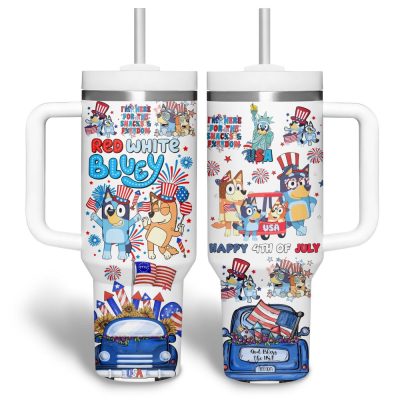 Bluey Cartoon Custom Stanley Quencher 40Oz Stainless Steel Tumbler With Handle