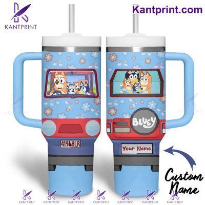 Bluey On Bus Personalized 40oz Tumbler With Handle-a