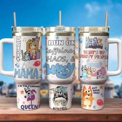 Bluey Cartoon Custom Stanley Quencher 40Oz Stainless Steel Tumbler With Handle