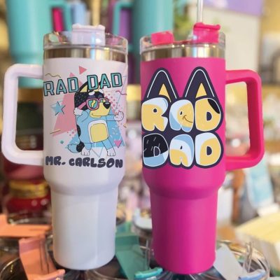 Bluey Cartoon Custom Stanley Quencher 40Oz Stainless Steel Tumbler With Handle