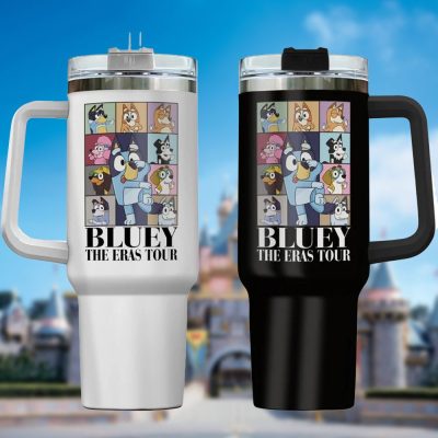 Bluey Cartoon Custom Stanley Quencher 40Oz Stainless Steel Tumbler With Handle