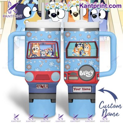 Bluey Cartoon Custom Stanley Quencher 40Oz Stainless Steel Tumbler With Handle