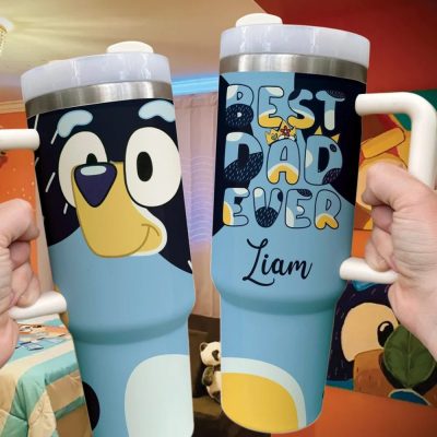 Bluey Cartoon Custom Stanley Quencher 40Oz Stainless Steel Tumbler With Handle