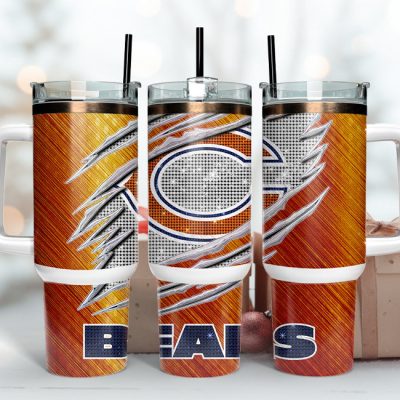 Chicago Bears Nfl Custom Stanley Quencher 40Oz Stainless Steel Tumbler With Handle