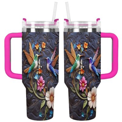 Colibri Floral Hummingbird Custom Stanley Quencher 40Oz Stainless Steel Tumbler With Handle