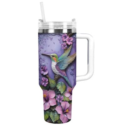 Colibri Floral Hummingbird Custom Stanley Quencher 40Oz Stainless Steel Tumbler With Handle