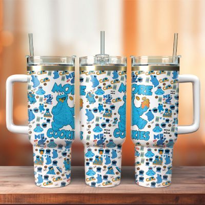 Cookie Monster Sesame Street Tv Series Custom Stanley Quencher 40Oz Stainless Steel Tumbler With Handle