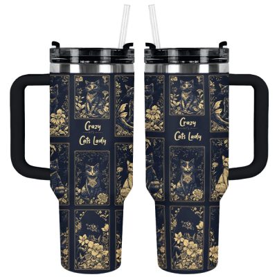 Crazy Cats Lady Custom Stanley Quencher 40Oz Stainless Steel Tumbler With Handle
