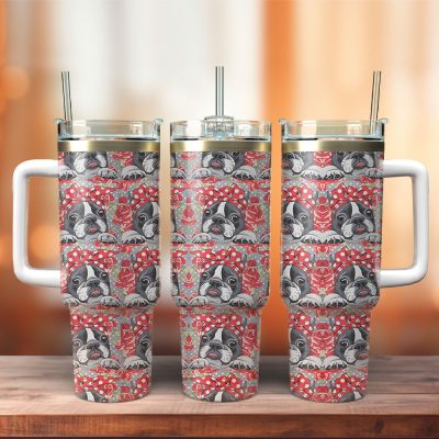 Cute Boston Terrierr Custom Stanley Quencher 40Oz Stainless Steel Tumbler With Handle
