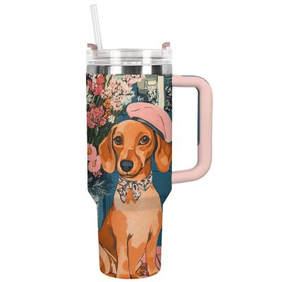 Dachshund Dog Custom Stanley Quencher 40Oz Stainless Steel Tumbler With Handle