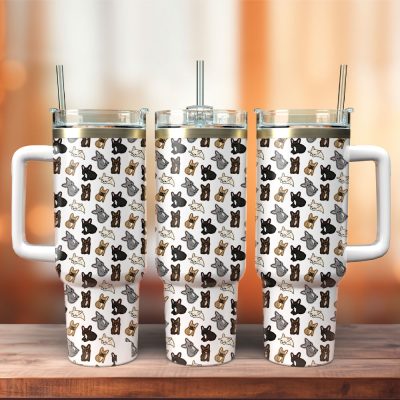 French Bulldog Custom Stanley Quencher 40Oz Stainless Steel Tumbler With Handle