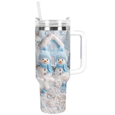 Frosty Snowman Friend Christmas Custom Stanley Quencher 40Oz Stainless Steel Tumbler With Handle