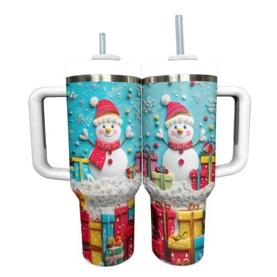 Frosty Snowman Friend Christmas Custom Stanley Quencher 40Oz Stainless Steel Tumbler With Handle